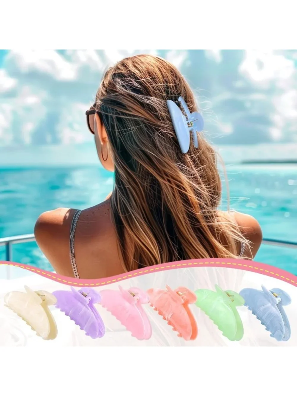 32 Pcs Large Non-Slip Acrylic Hair Claw Clips - Cute Pastel Barrettes for Women